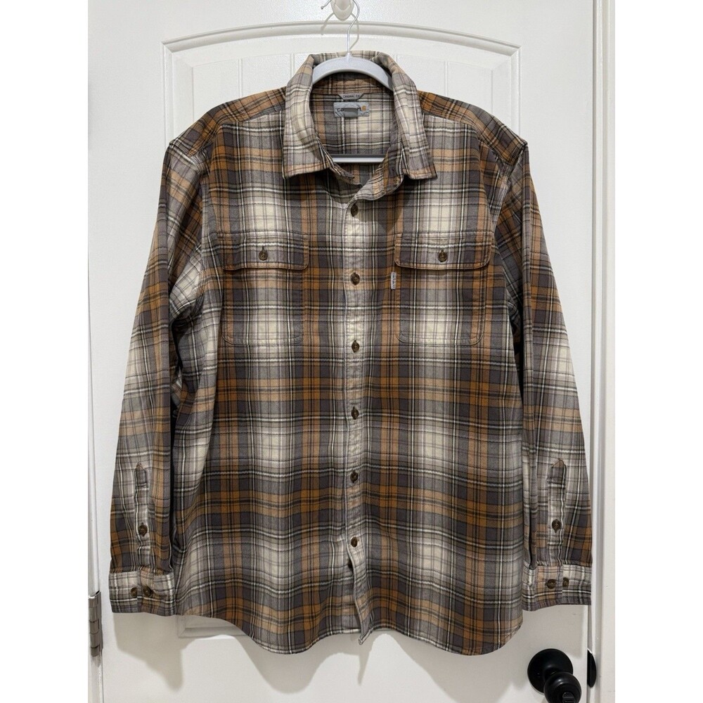 Carhartt Mens Heavy Flannel Shirt Brown Plaid Original Fit Size 2XL